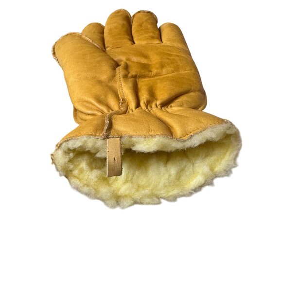 Mens Yellow Leather Gloves Lined Made In Canada M - Picture 3 of 7
